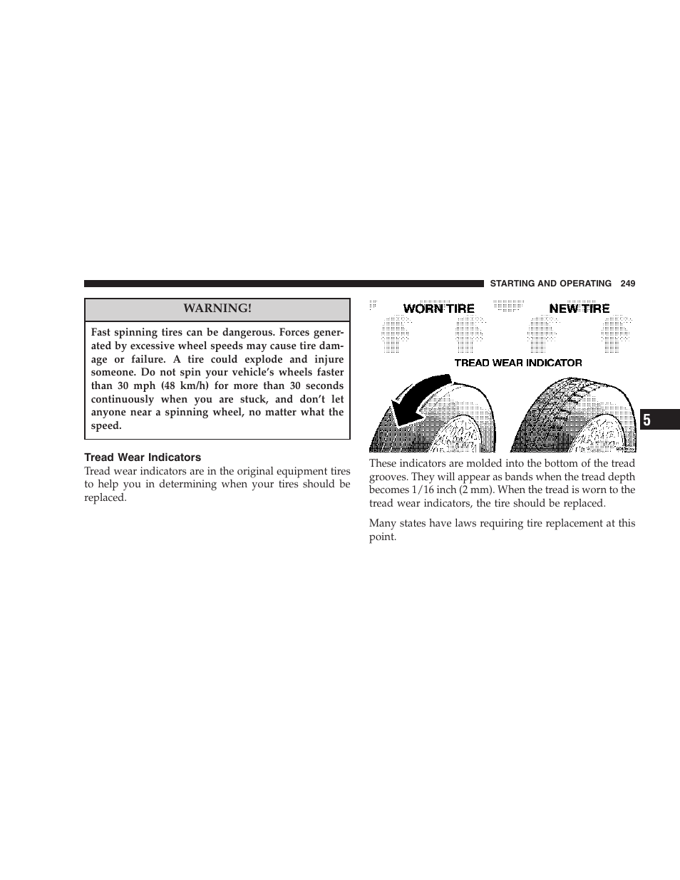 Tread wear indicators | Dodge 2007 Magnum User Manual | Page 249 / 400