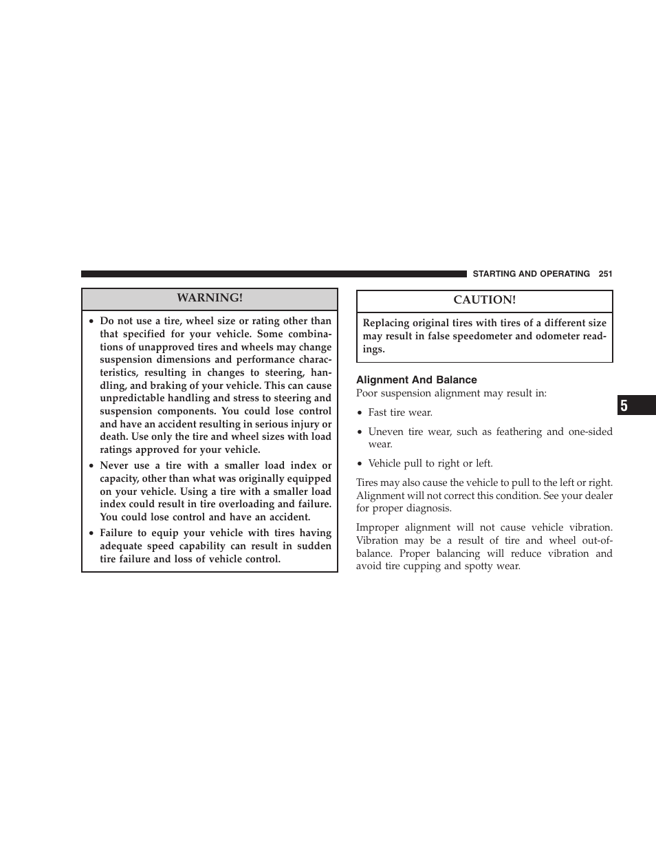 Alignment and balance | Dodge 2007 Magnum User Manual | Page 251 / 400