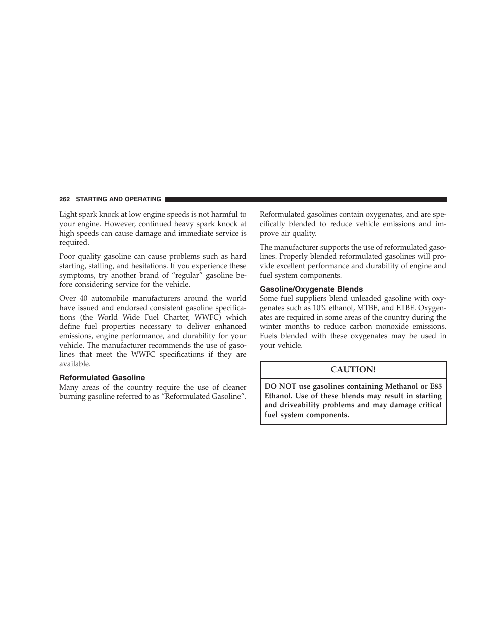 Reformulated gasoline, Gasoline/oxygenate blends | Dodge 2007 Magnum User Manual | Page 262 / 400