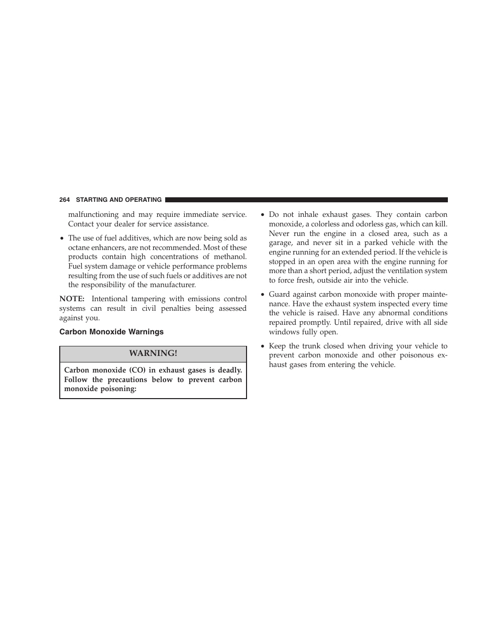 Carbon monoxide warnings | Dodge 2007 Magnum User Manual | Page 264 / 400