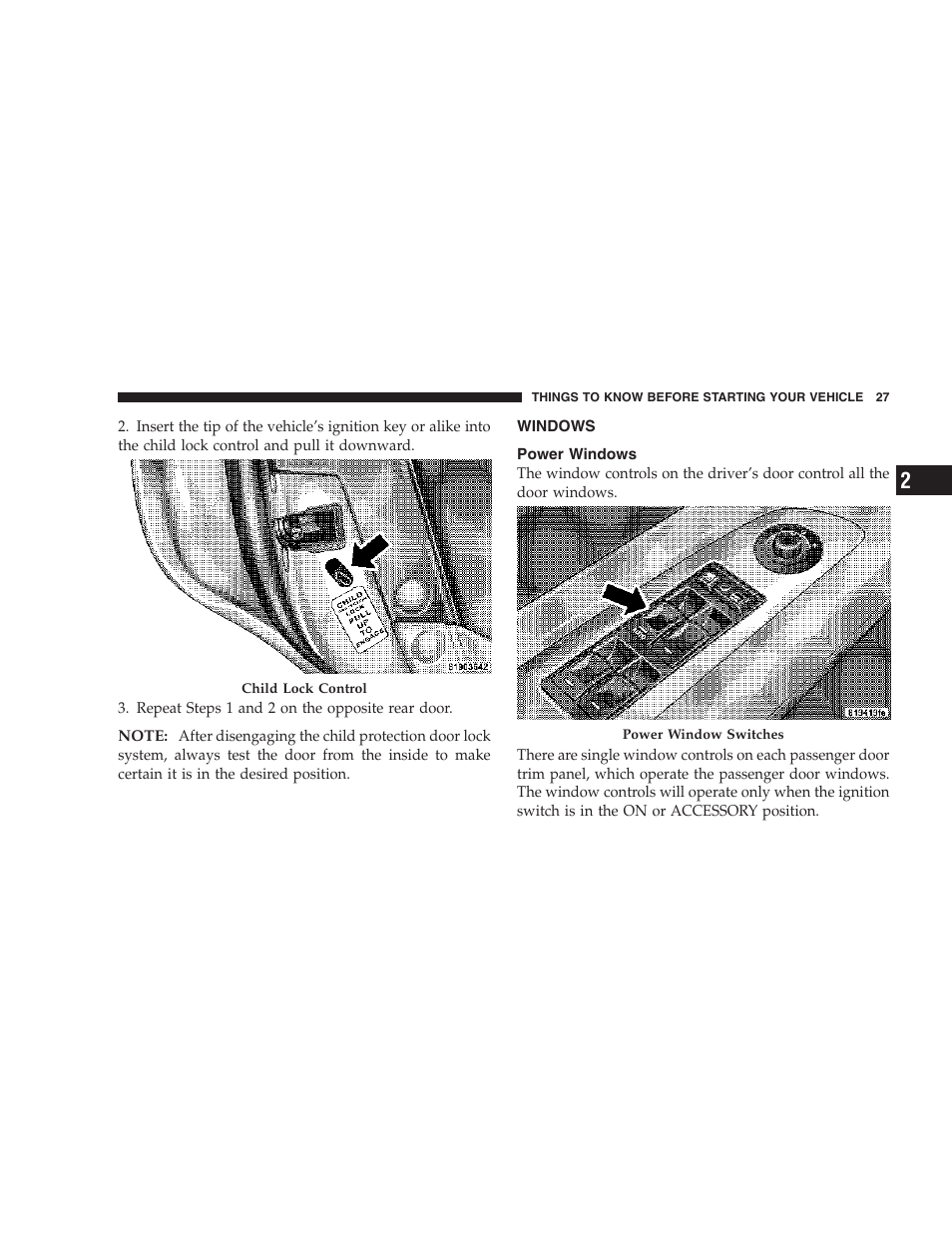 Windows, Power windows | Dodge 2007 Magnum User Manual | Page 27 / 400