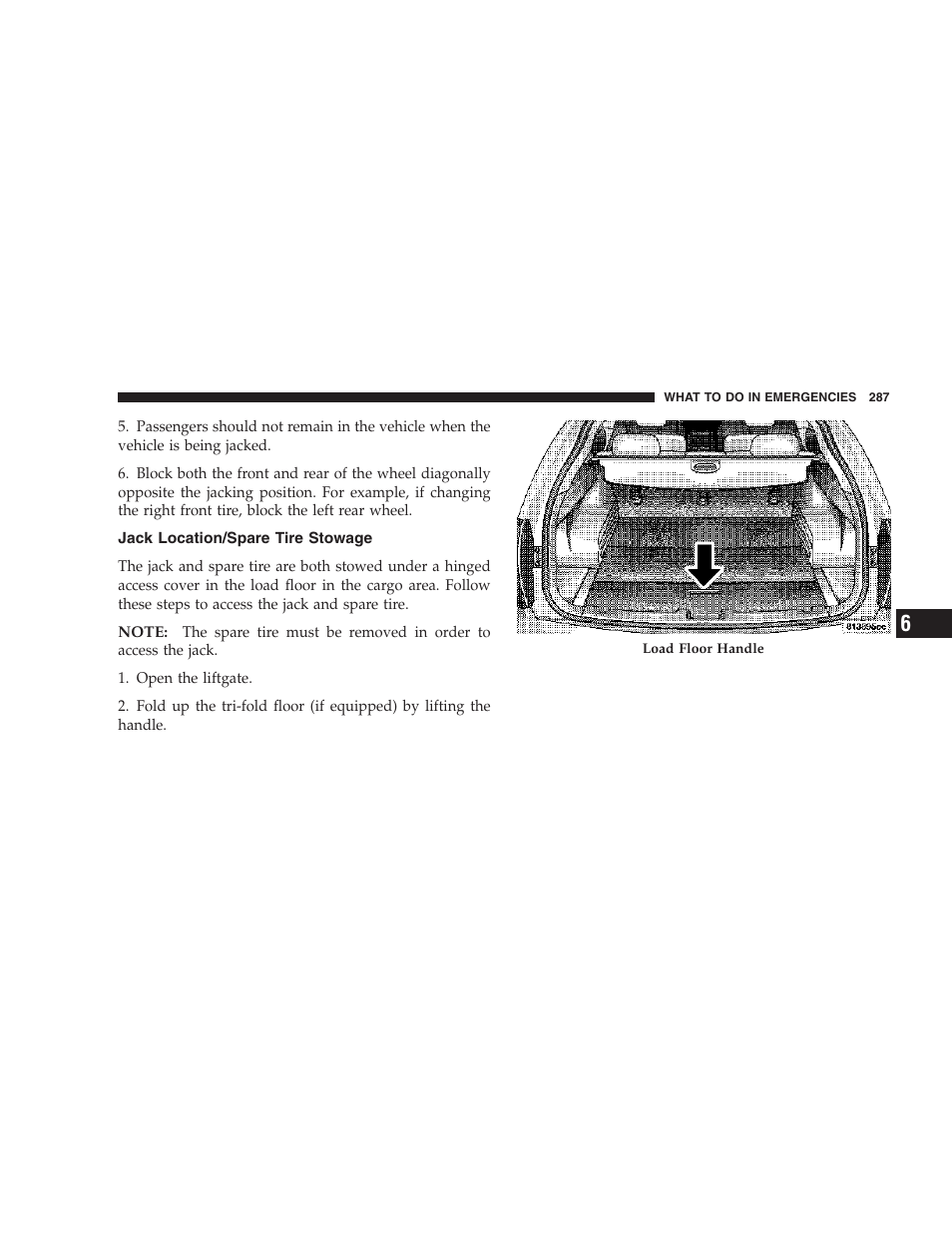 Jack location/spare tire stowage | Dodge 2007 Magnum User Manual | Page 287 / 400