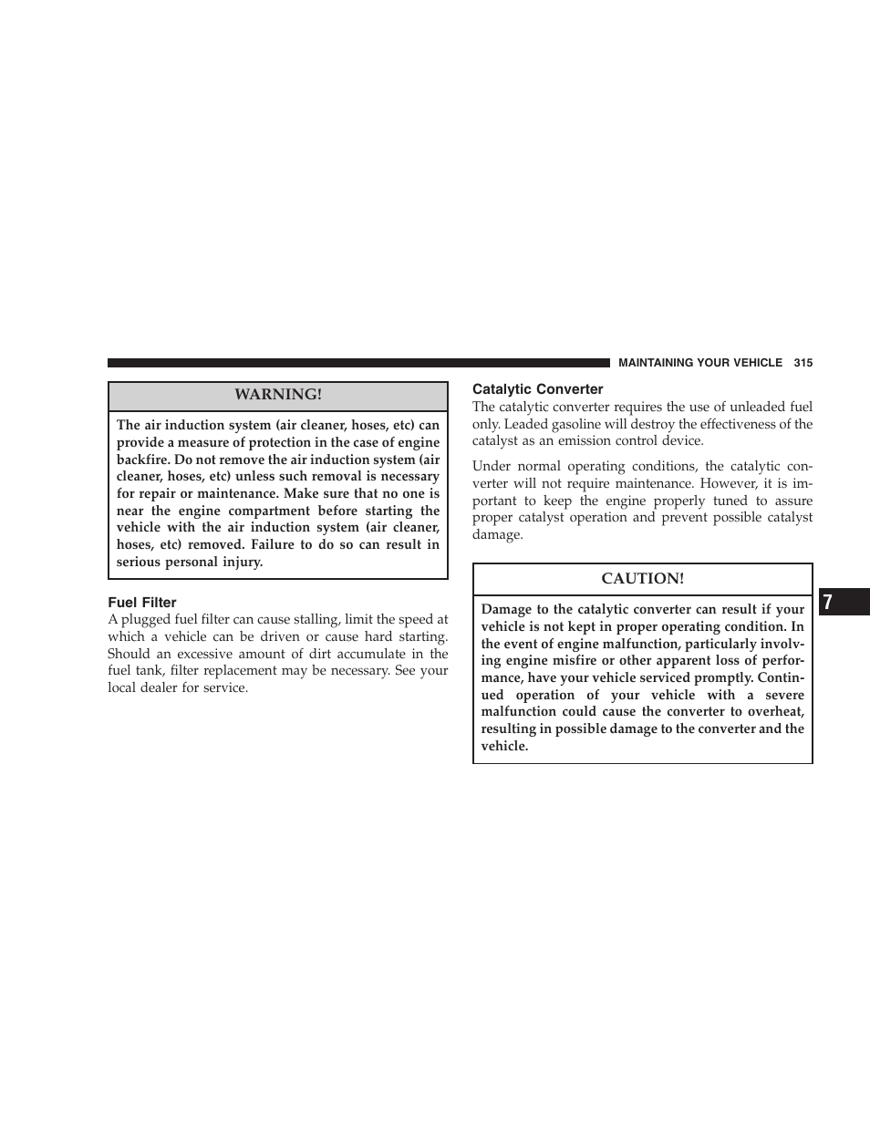 Fuel filter, Catalytic converter | Dodge 2007 Magnum User Manual | Page 315 / 400