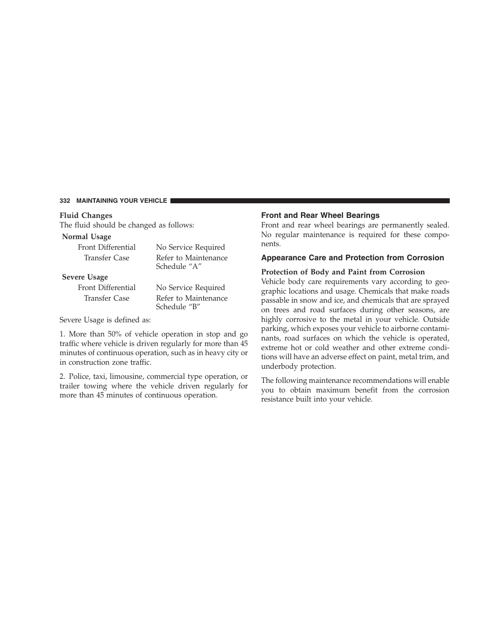 Front and rear wheel bearings, Appearance care and protection from, Corrosion | Dodge 2007 Magnum User Manual | Page 332 / 400