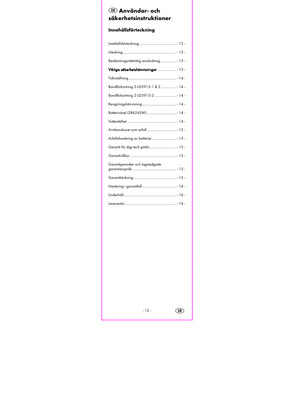 Användar- och säkerhetsinstruktioner | Auriol 2-LD3915-1-4 User Manual | Page 14 / 43