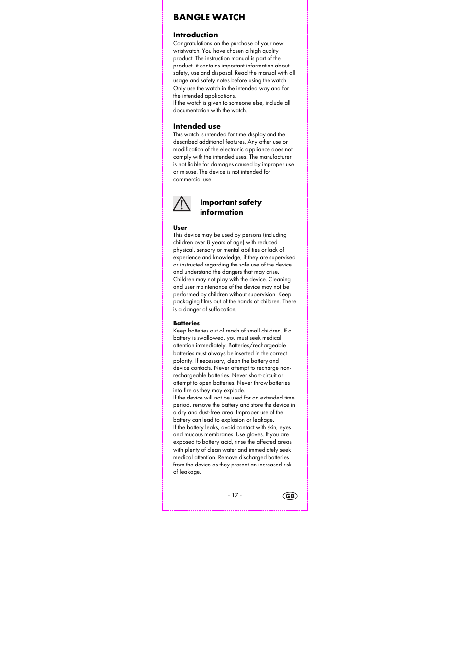 Bangle watch | Auriol 2-LD3915-5-10 User Manual | Page 19 / 23