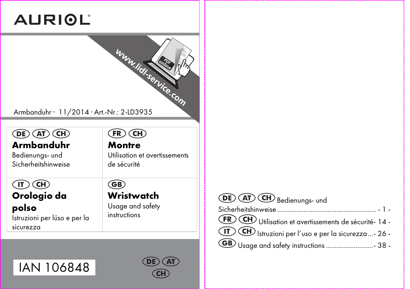 Auriol 2-LD3935 User Manual | 26 pages