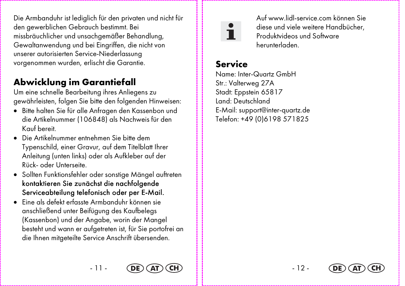 Abwicklung im garantiefall, Service | Auriol 2-LD3935 User Manual | Page 7 / 26