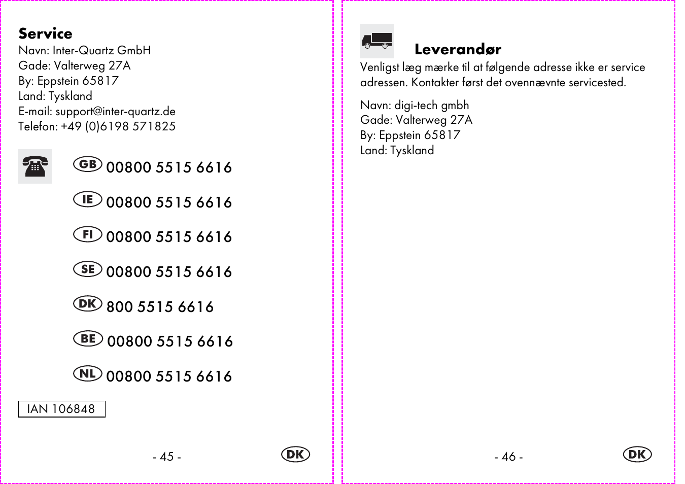 Service, Leverandør | Auriol 2-LD3935 User Manual | Page 24 / 44