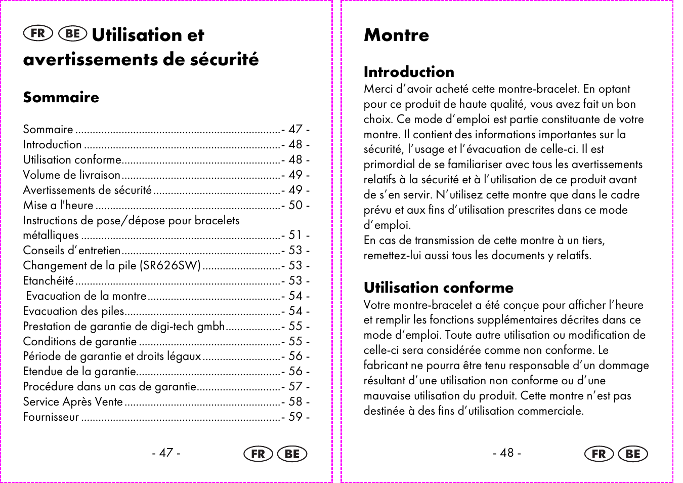 Utilisation et avertissements de sécurité, Montre | Auriol 2-LD3935 User Manual | Page 25 / 44