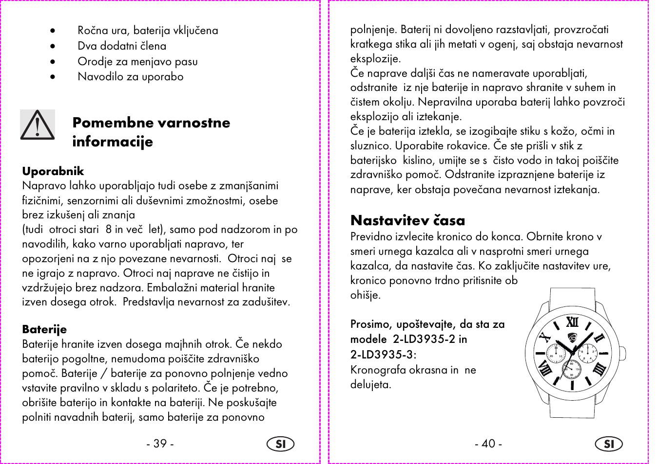 Pomembne varnostne informacije, Nastavitev časa | Auriol 2-LD3935 User Manual | Page 21 / 44