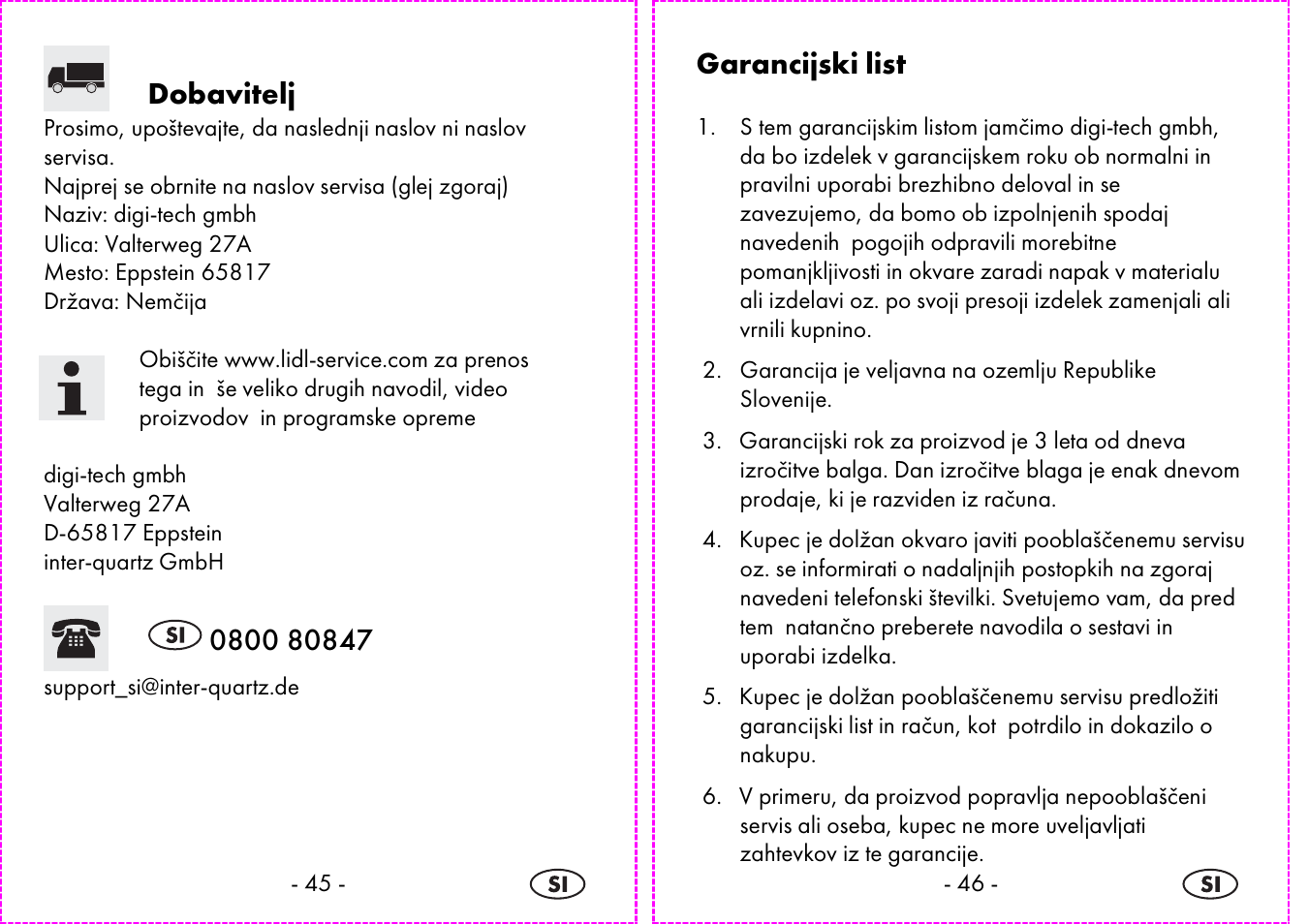 Dobavitelj, Garancijski list | Auriol 2-LD3935 User Manual | Page 24 / 44