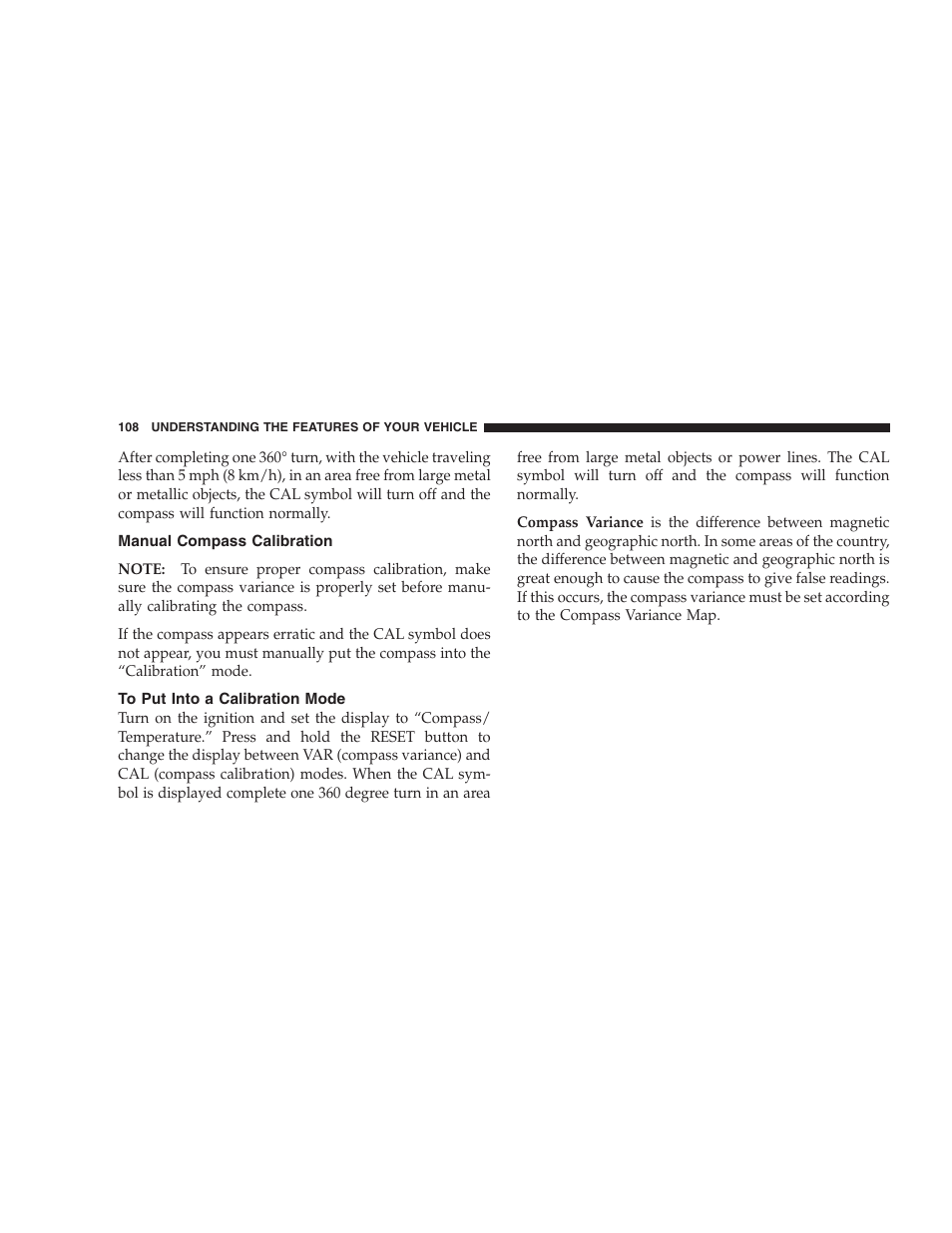 Manual compass calibration, To put into a calibration mode | Dodge 2007 Dakota User Manual | Page 108 / 400
