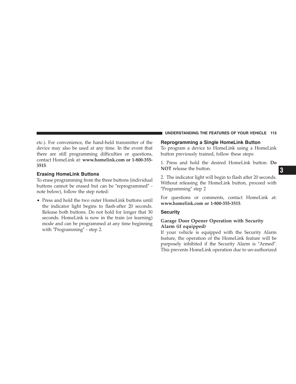 Erasing homelink buttons, Reprogramming a single homelink button, Security | Dodge 2007 Dakota User Manual | Page 115 / 400