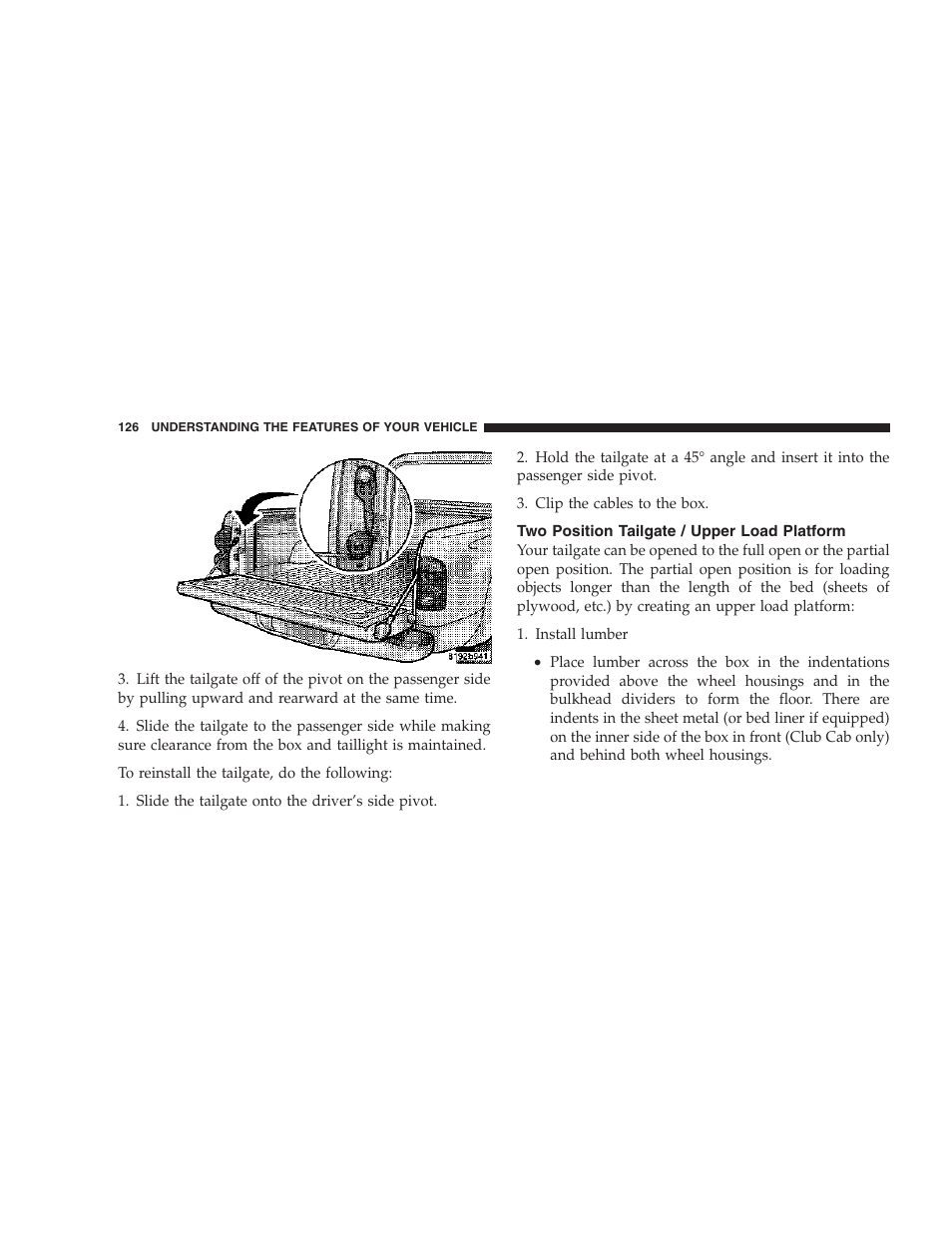 Two position tailgate / upper load platform | Dodge 2007 Dakota User Manual | Page 126 / 400