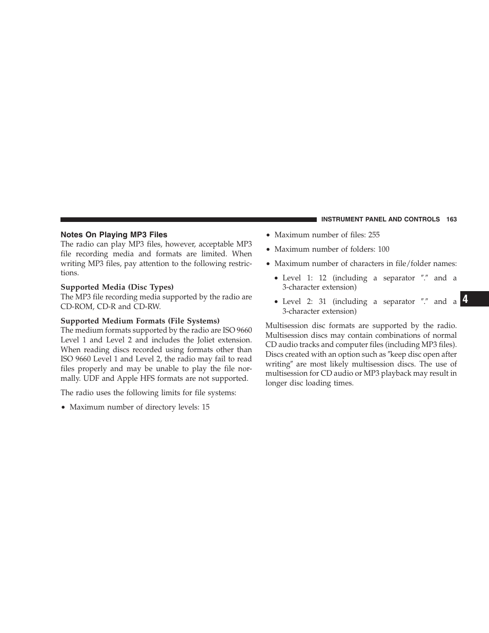 Notes on playing mp3 files | Dodge 2007 Dakota User Manual | Page 163 / 400