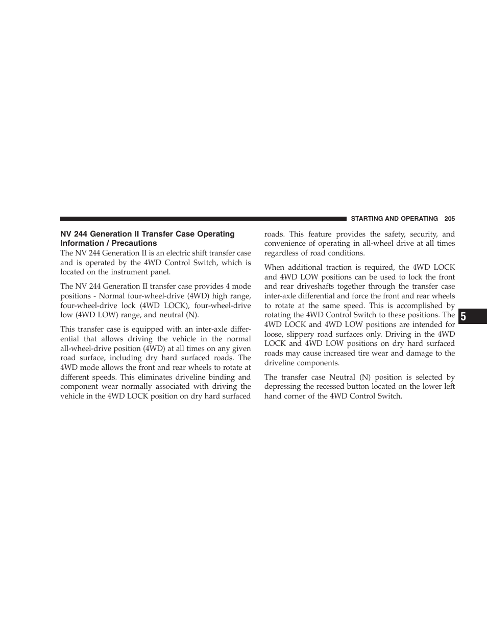 Nv 244 generation ii transfer case operating, Information / precautions | Dodge 2007 Dakota User Manual | Page 205 / 400