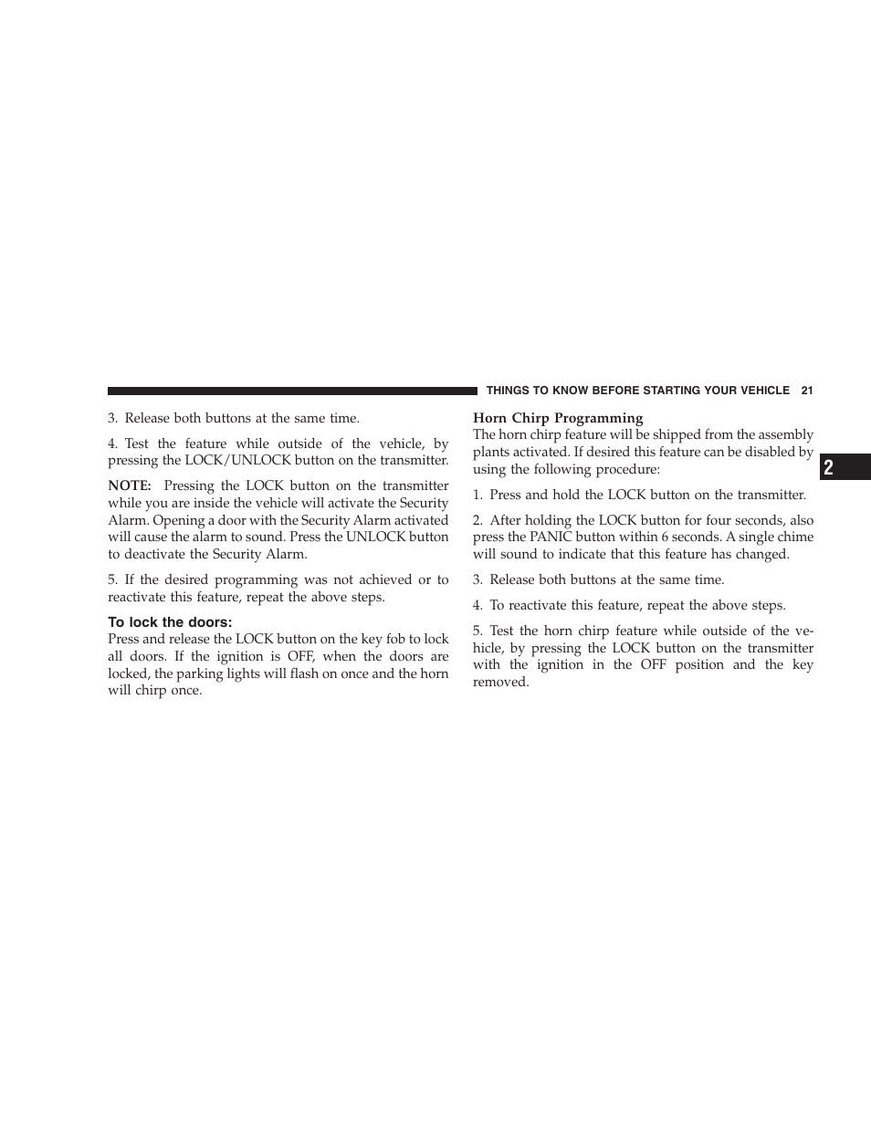 To lock the doors | Dodge 2007 Dakota User Manual | Page 21 / 400