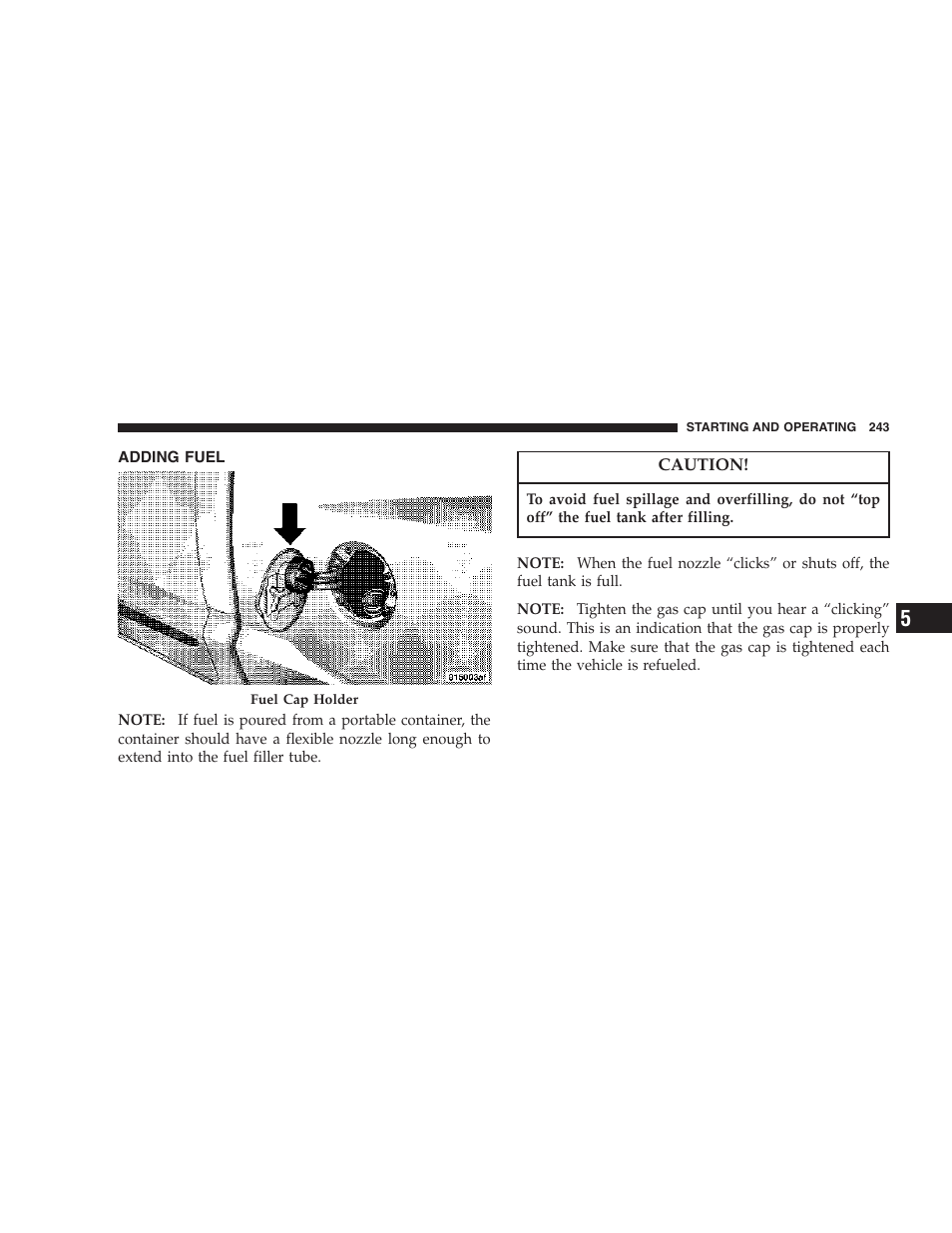 Adding fuel | Dodge 2007 Dakota User Manual | Page 243 / 400