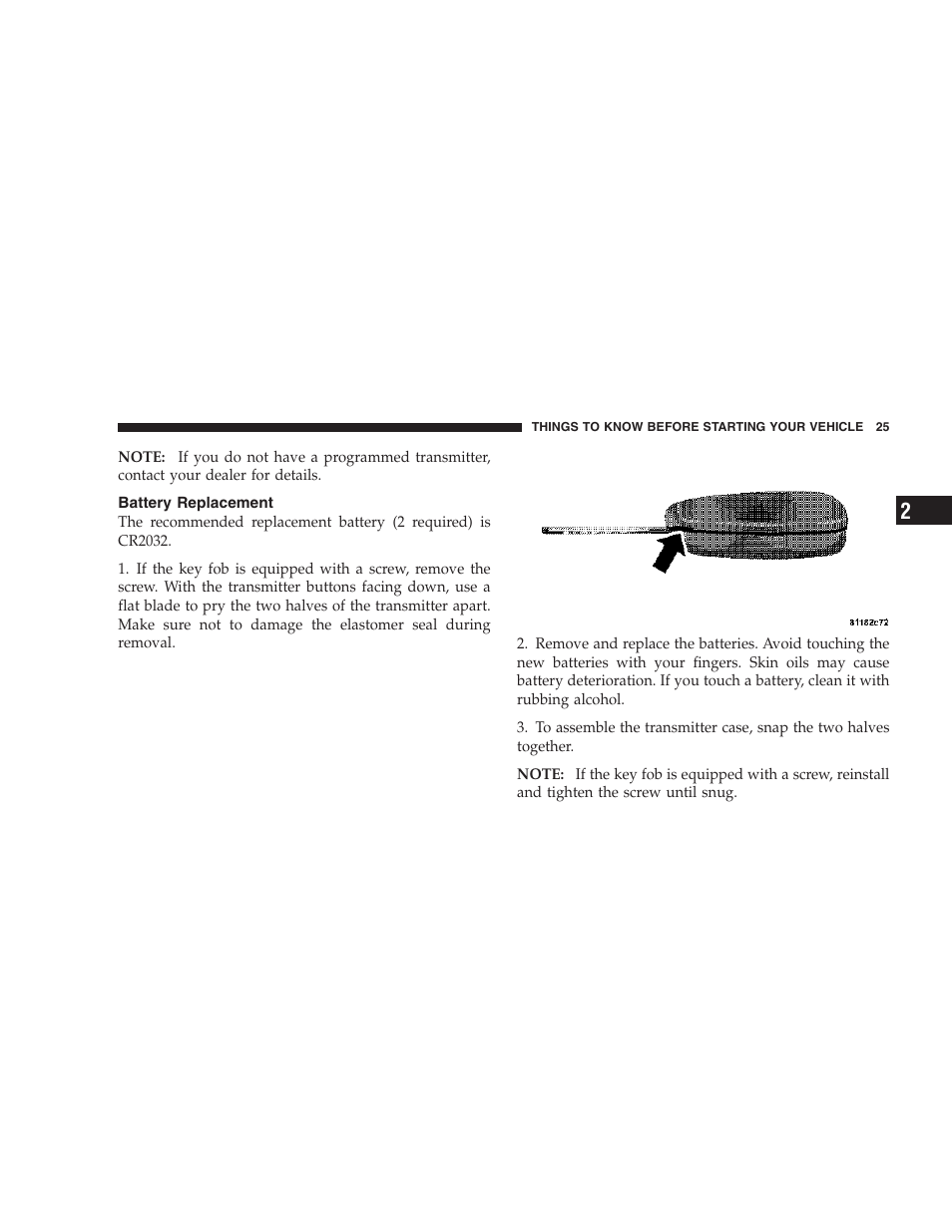 Battery replacement | Dodge 2007 Dakota User Manual | Page 25 / 400