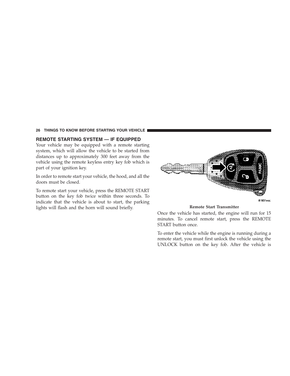 Remote starting system — if equipped | Dodge 2007 Dakota User Manual | Page 26 / 400