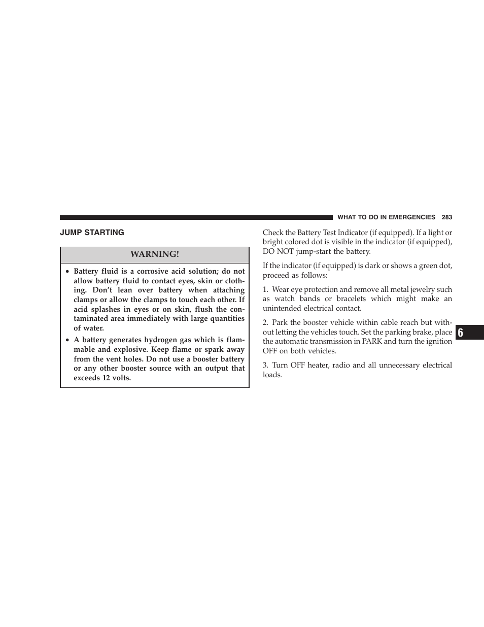 Jump starting | Dodge 2007 Dakota User Manual | Page 283 / 400