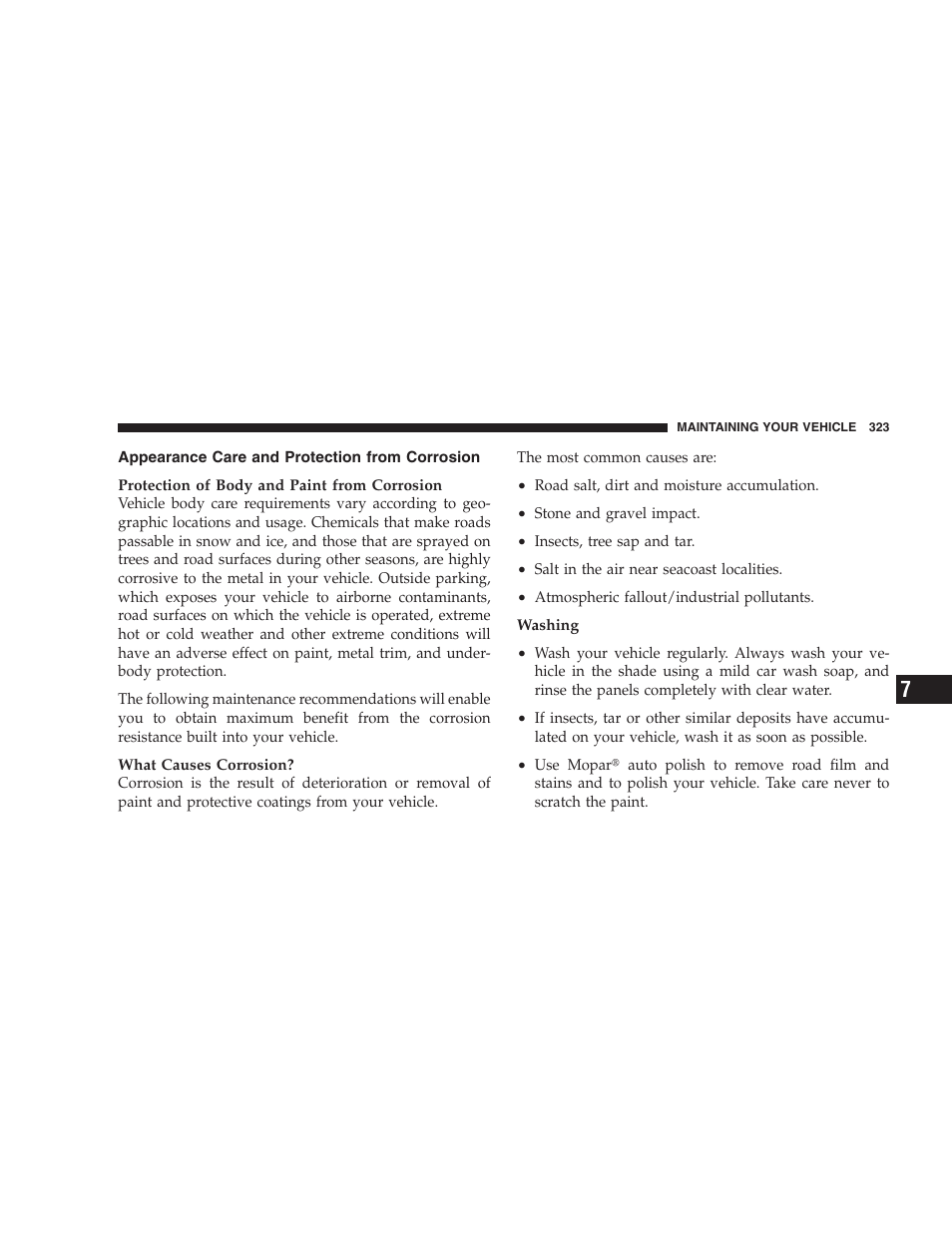 Appearance care and protection, From corrosion | Dodge 2007 Dakota User Manual | Page 323 / 400