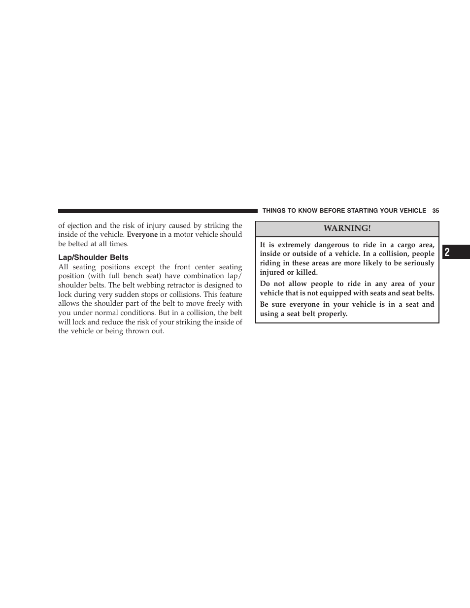 Lap/shoulder belts | Dodge 2007 Dakota User Manual | Page 35 / 400