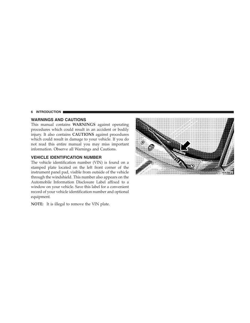 Warnings and cautions, Vehicle identification number | Dodge 2007 Dakota User Manual | Page 6 / 400