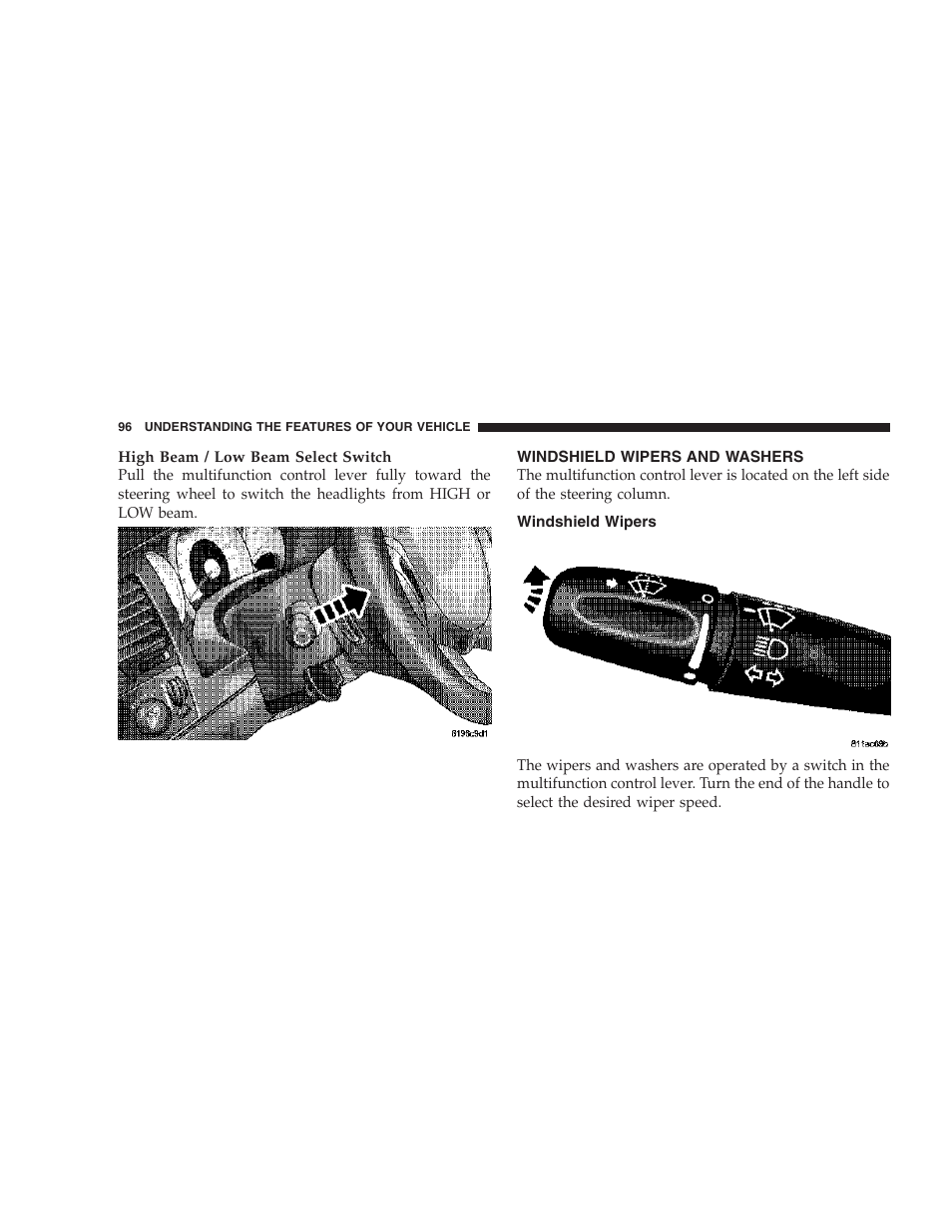 Windshield wipers and washers, Windshield wipers | Dodge 2007 Dakota User Manual | Page 96 / 400