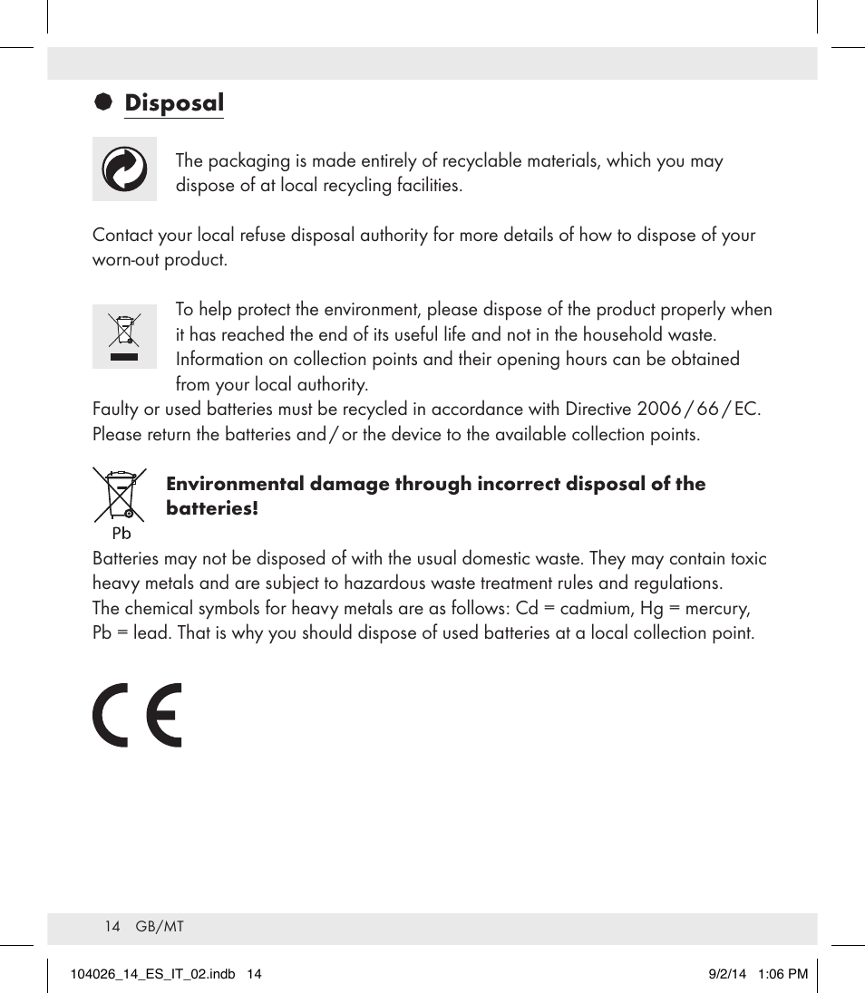 Disposal | Auriol 104026-14-xx User Manual | Page 14 / 16