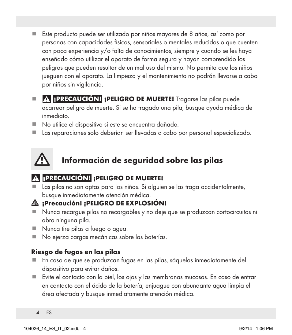 Información de seguridad sobre las pilas | Auriol 104026-14-xx User Manual | Page 4 / 16