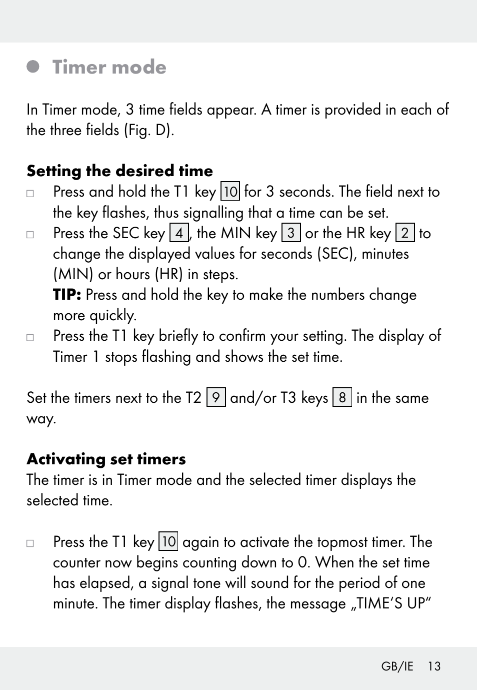 Timer mode | Auriol Z31793 User Manual | Page 13 / 98