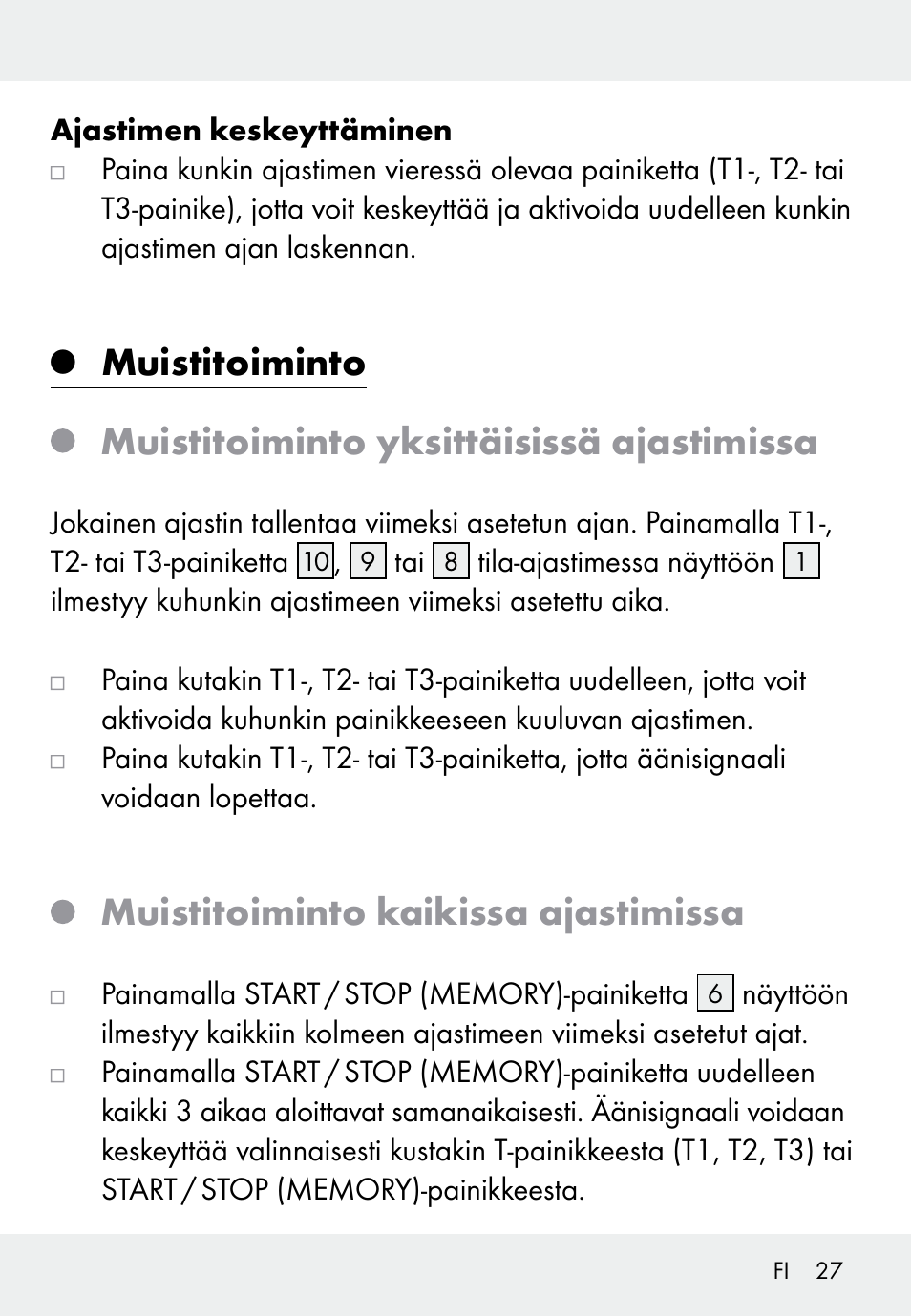 Muistitoiminto kaikissa ajastimissa | Auriol Z31793 User Manual | Page 27 / 98