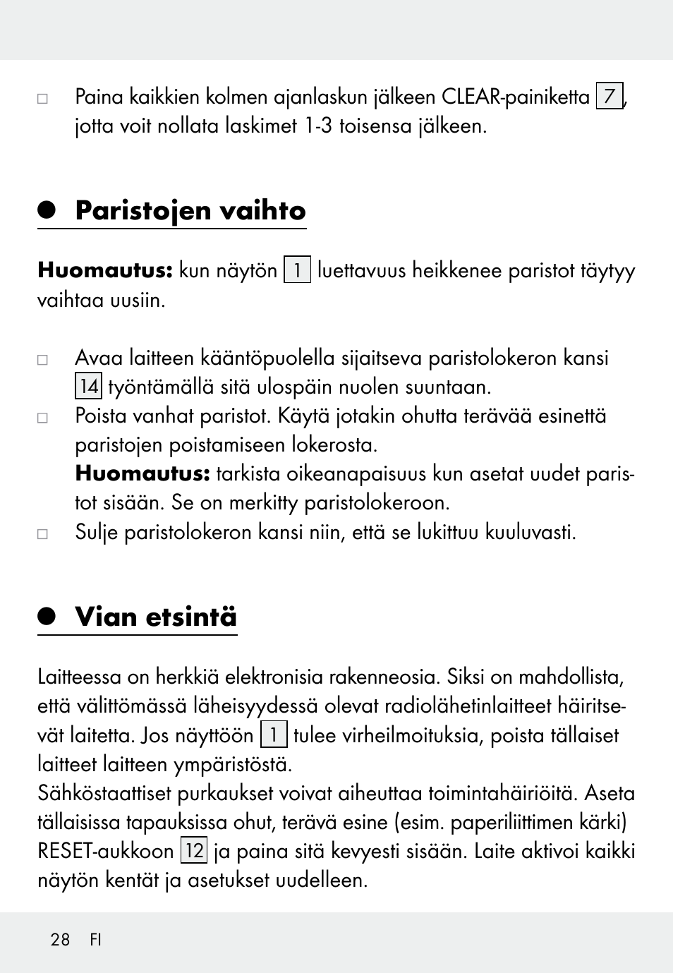 Paristojen vaihto, Vian etsintä | Auriol Z31793 User Manual | Page 28 / 98