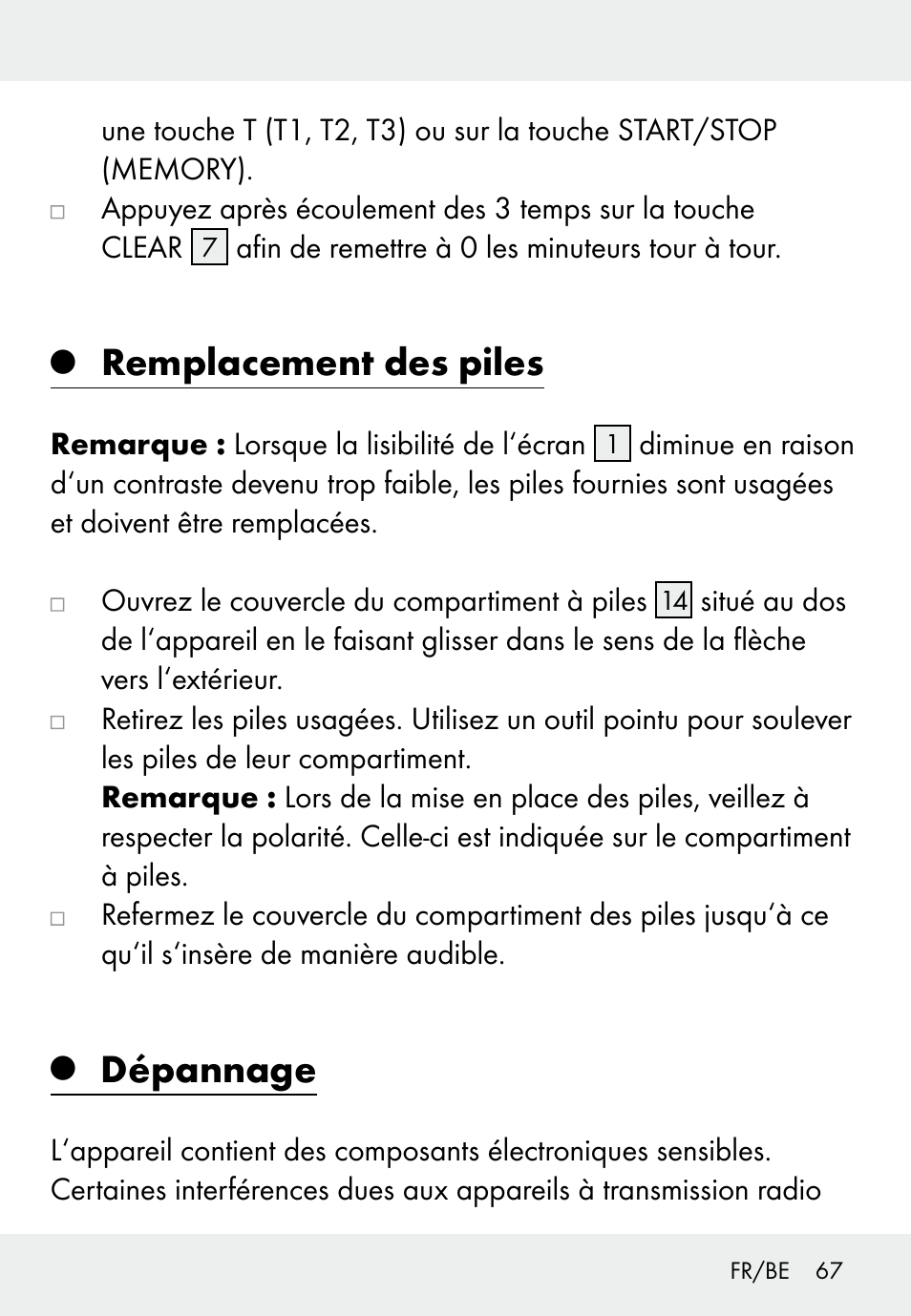 Remplacement des piles, Dépannage | Auriol Z31793 User Manual | Page 67 / 98