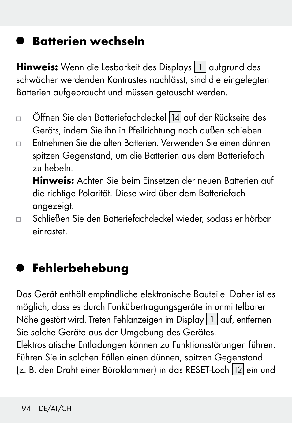Batterien wechseln, Fehlerbehebung | Auriol Z31793 User Manual | Page 94 / 98