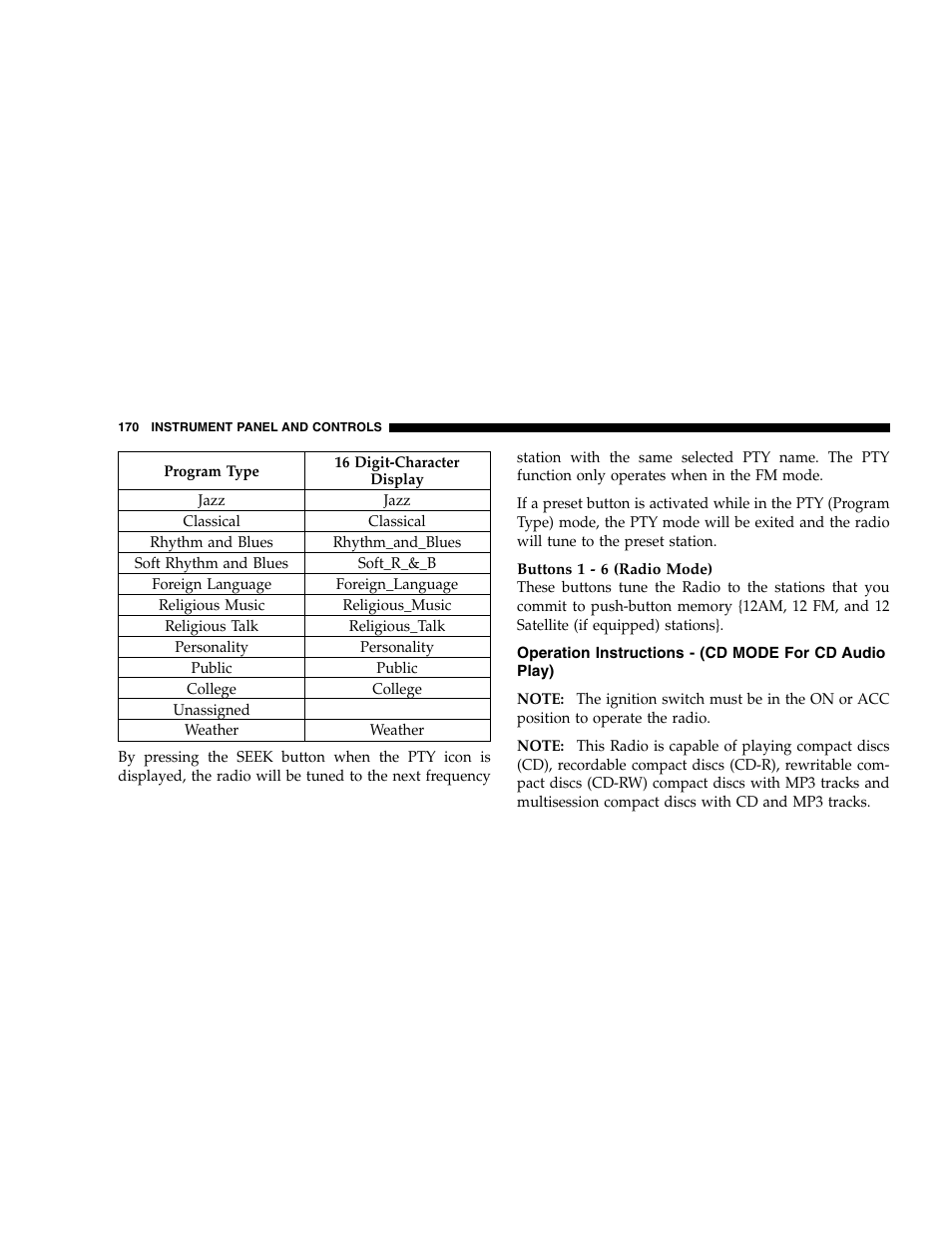 Dodge 2005 Dakota User Manual | Page 170 / 392