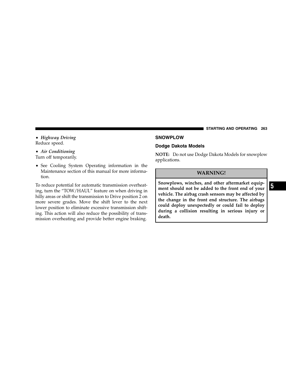 Dodge 2005 Dakota User Manual | Page 263 / 392