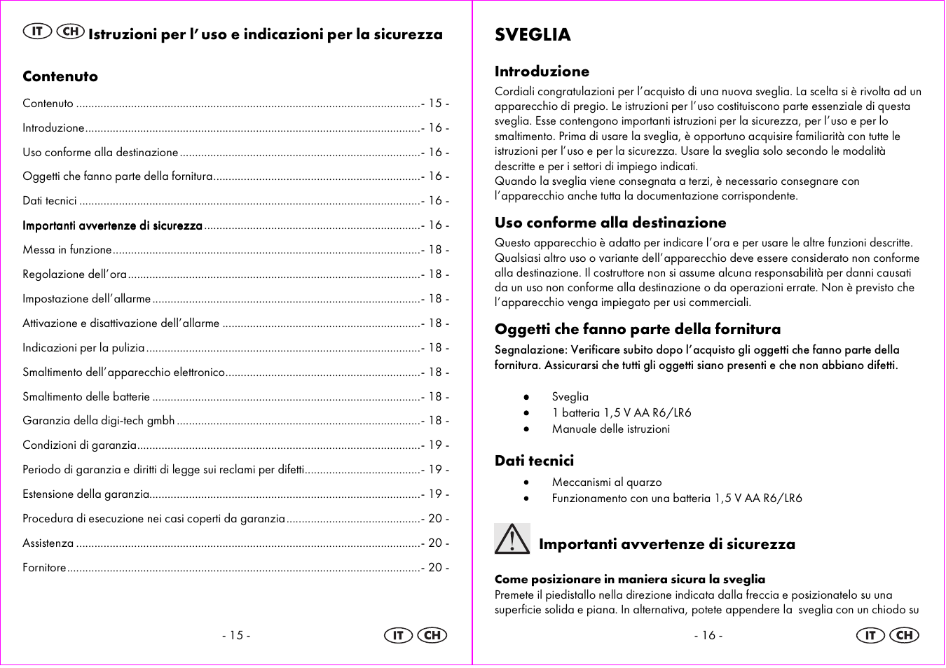 Sveglia | Auriol Z31793 User Manual | Page 9 / 15