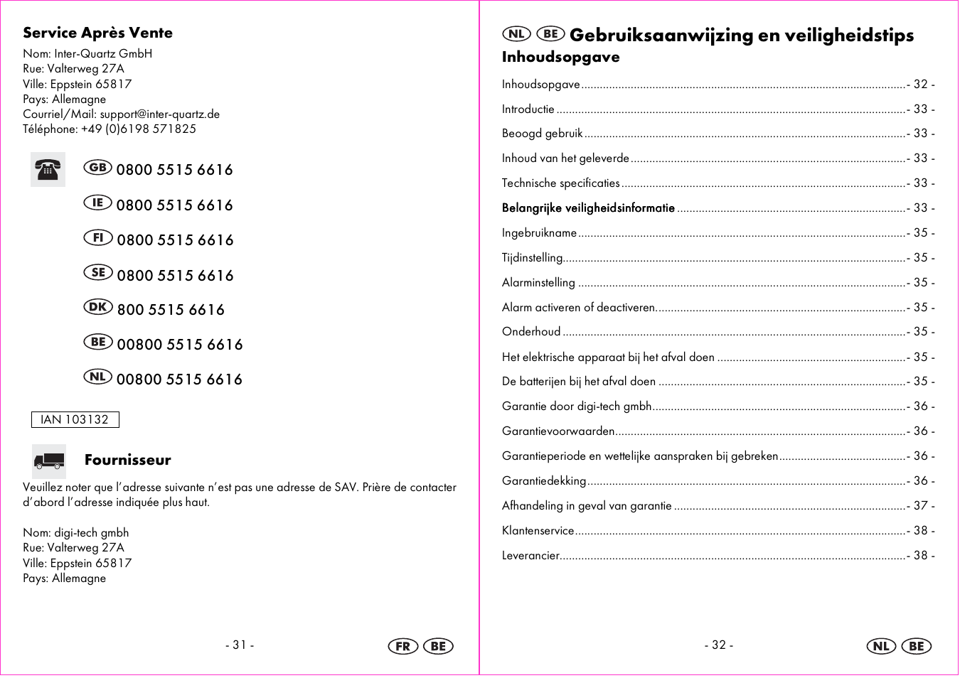 Gebruiksaanwijzing en veiligheidstips | Auriol 4-LD3865 User Manual | Page 17 / 24