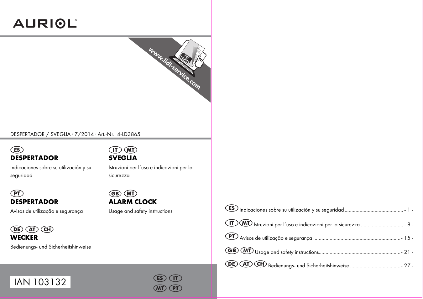 Auriol 4-LD3865 User Manual | 18 pages