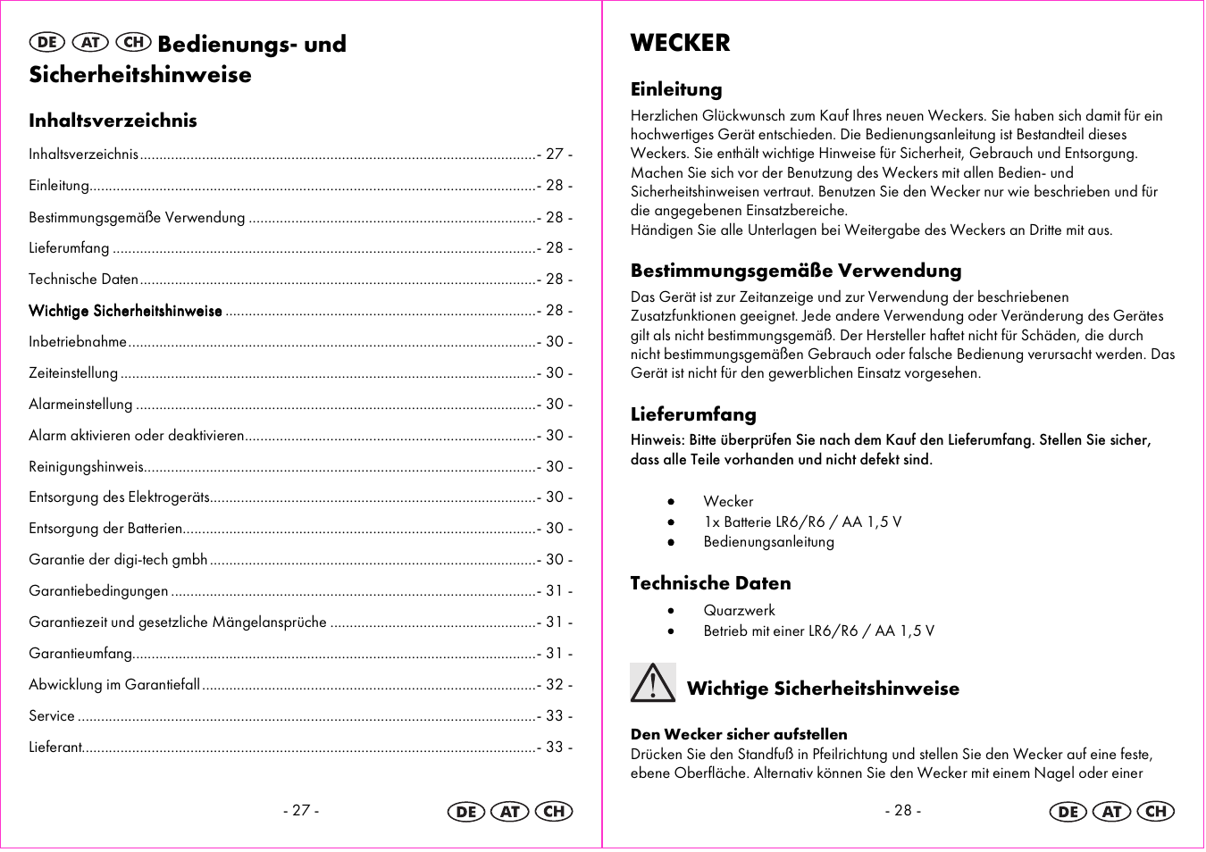 Bedienungs- und sicherheitshinweise, Wecker | Auriol 4-LD3865 User Manual | Page 15 / 18