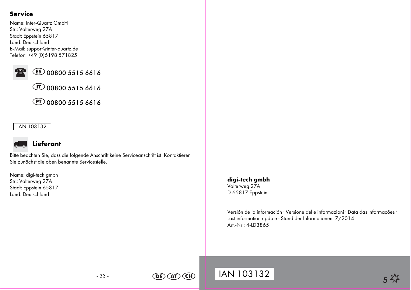 Auriol 4-LD3865 User Manual | Page 18 / 18