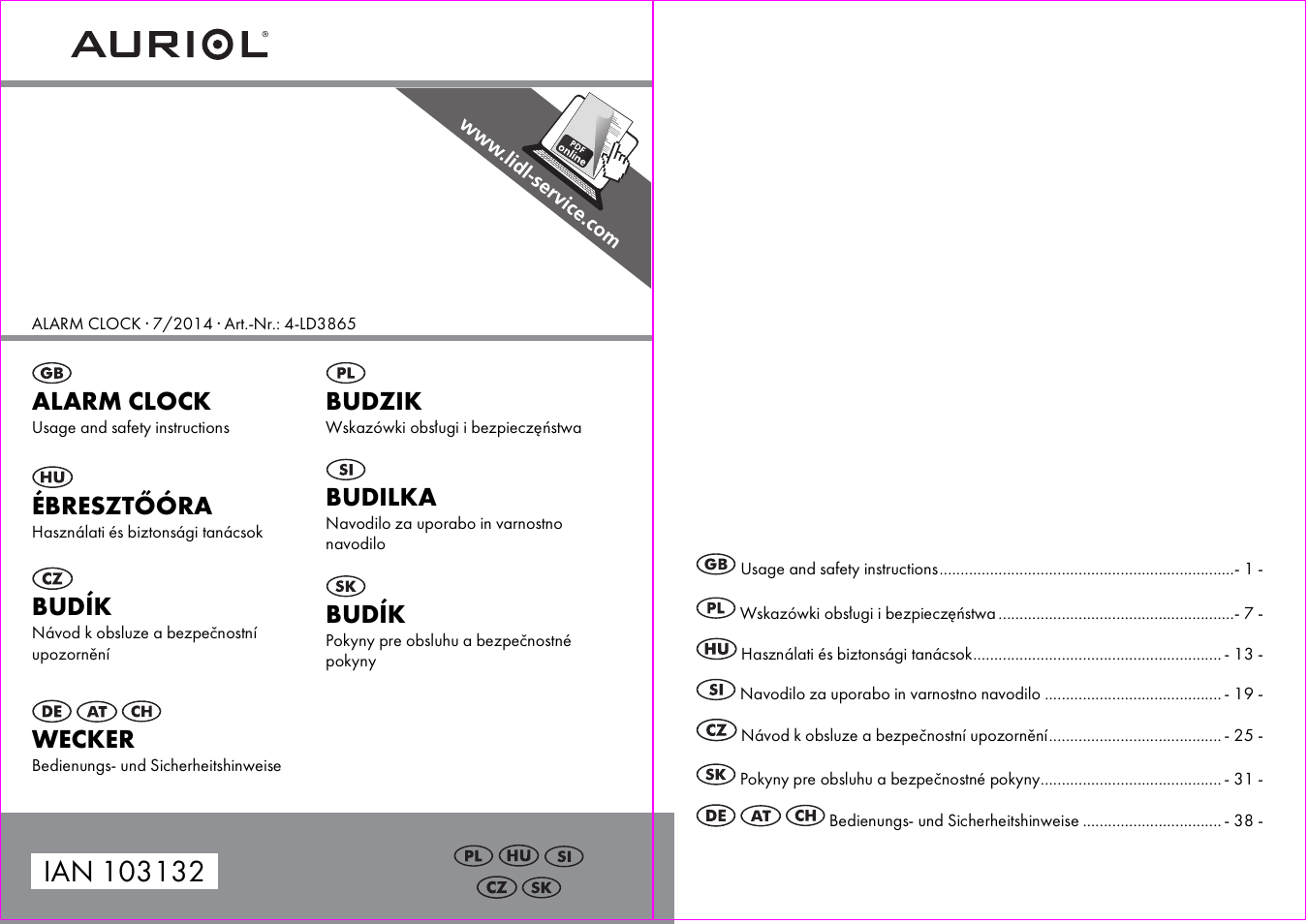 Auriol 4-LD3865 User Manual | 24 pages