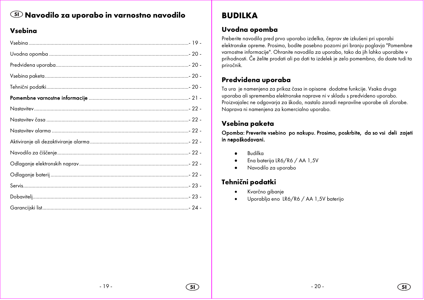 Budilka, Navodilo za uporabo in varnostno navodilo | Auriol 4-LD3865 User Manual | Page 11 / 24