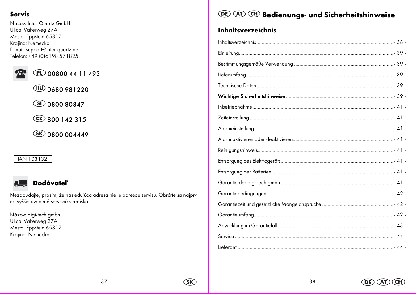 Auriol 4-LD3865 User Manual | Page 20 / 24