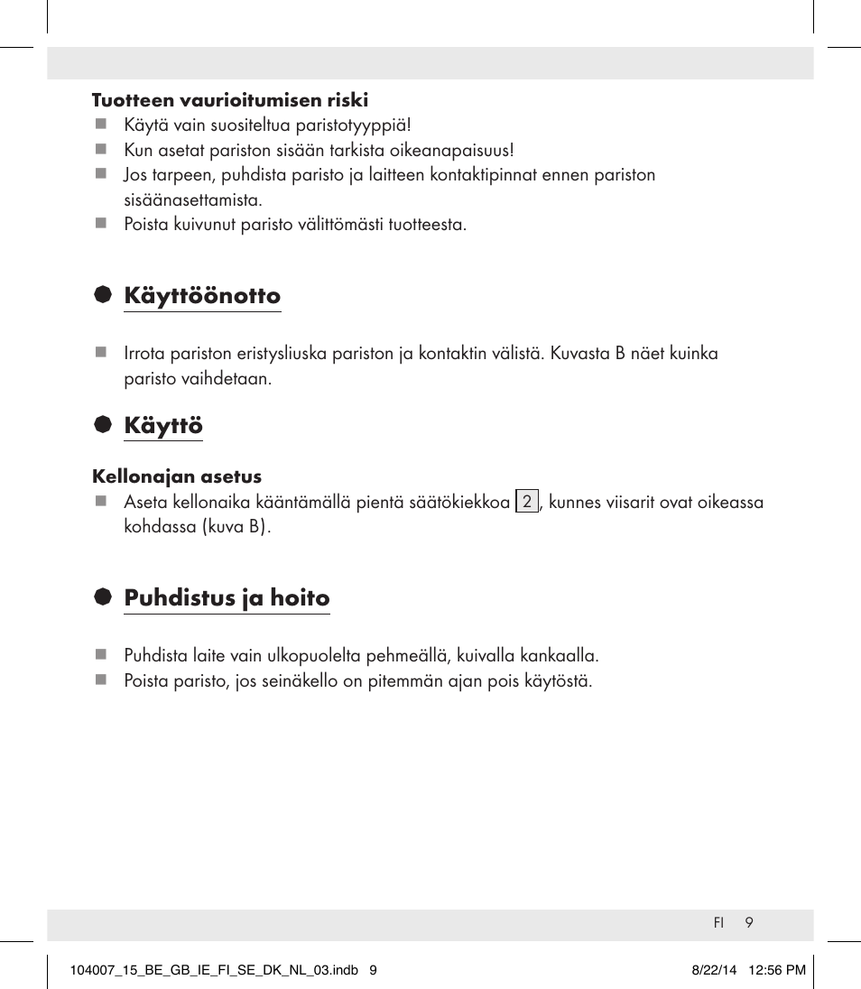 Käyttöönotto, Käyttö, Puhdistus ja hoito | Auriol 104007-14-xx User Manual | Page 10 / 32