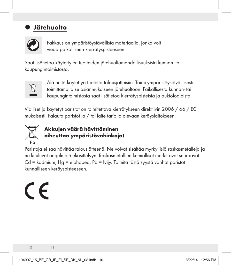 Jätehuolto | Auriol 104007-14-xx User Manual | Page 11 / 32