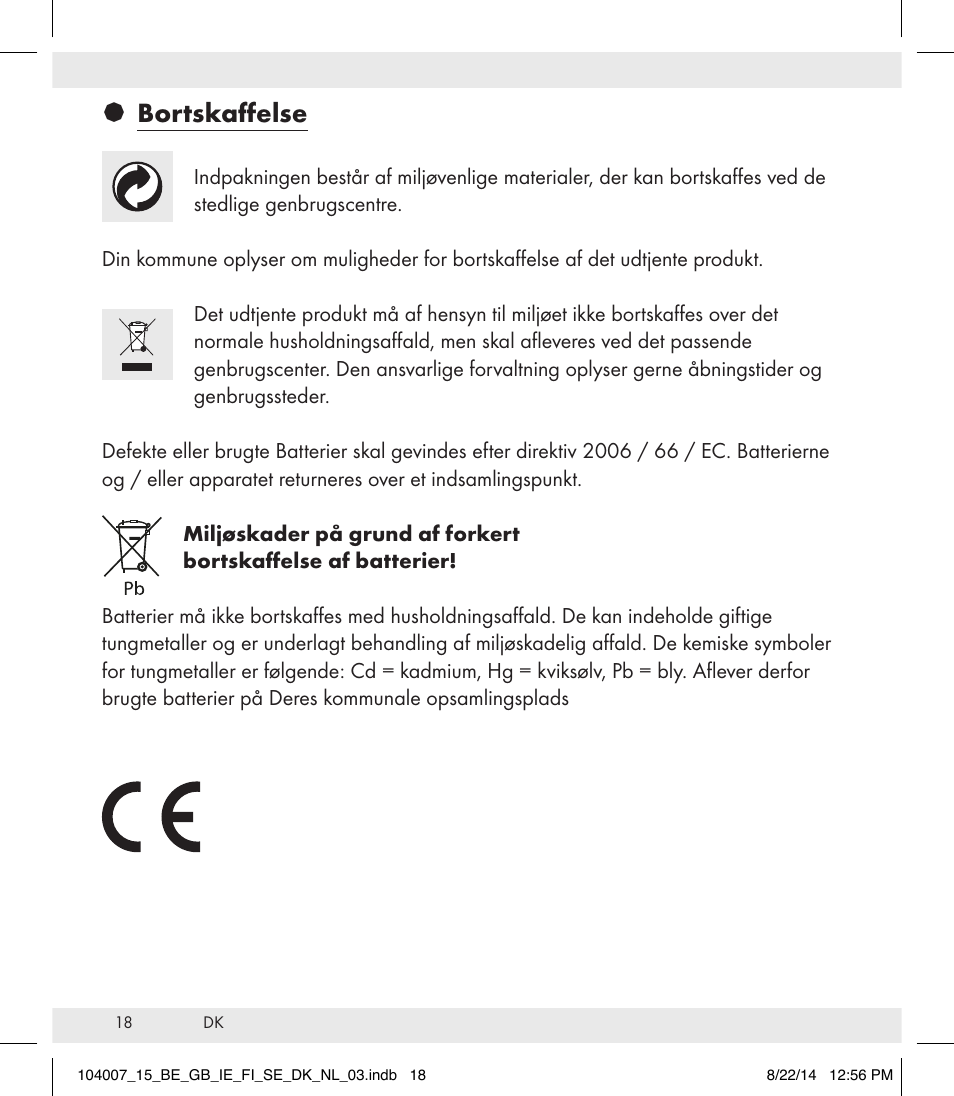 Bortskaffelse | Auriol 104007-14-xx User Manual | Page 19 / 32